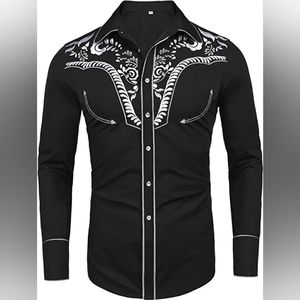Daupanzees Men's Long Sleeve Embroidered Slim Casual Button Down Shirt Medium